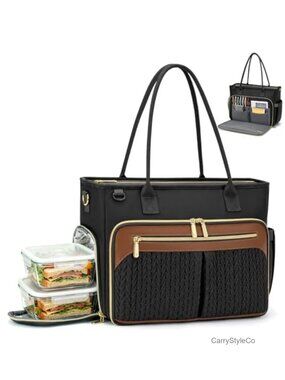 15.6" Laptop Tote Bag Briefcase with Insulated Lunch Compartment